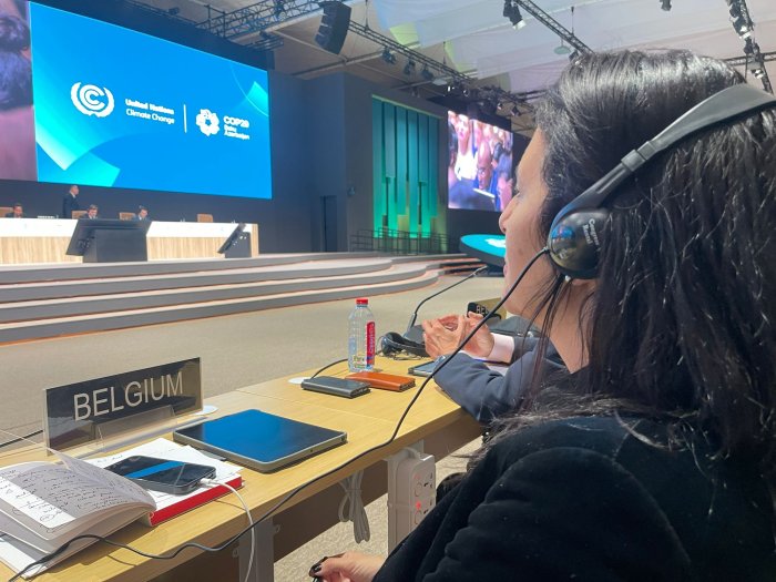 Zakia Khattabi in de plenaire vergadering op donderdag tijdens de COP29. Zakia Khattabi in de plenaire vergadering op donderdag tijdens de COP29.