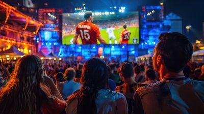 Des supporters de foot suivant un match sur grand écran